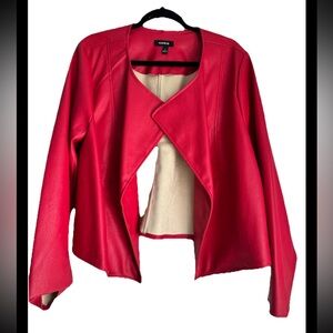 TORRID Women’s Faux Red Leather Open Drape Front Crop Jacket Sz 16